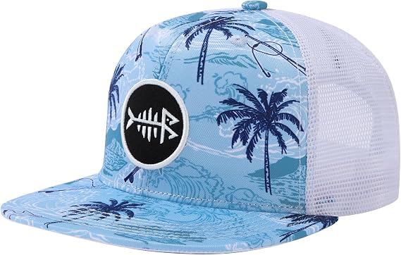BASSDASH Flat Brim Trucker Cap Adjustable Snapback Hat Mesh Back for Men Women