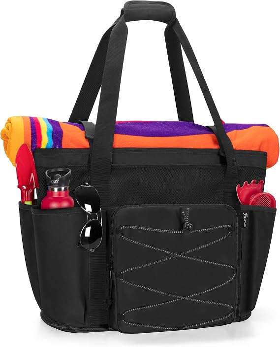 Fasrom Beach Bag with Zipper Bottom, Large Beach Tote Bag for Men & Women