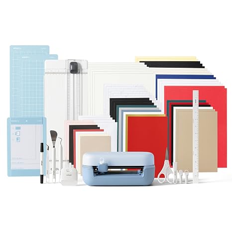 Cricut Joy 2 Deluxe Bundle Blue - Ultra Compact Cutting Machine - Perfect for Making Cards, Stickers, Labels, Decals and More - Portable - Includes Enough Supplies for Up to 55 Projects