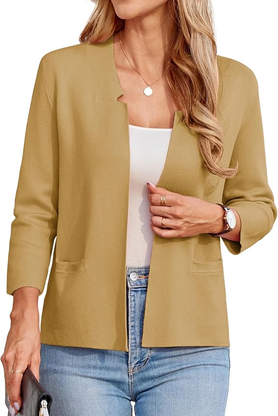 GRACE KARIN Blazers for Women Business Casual Cropped Cardigans Khaki M