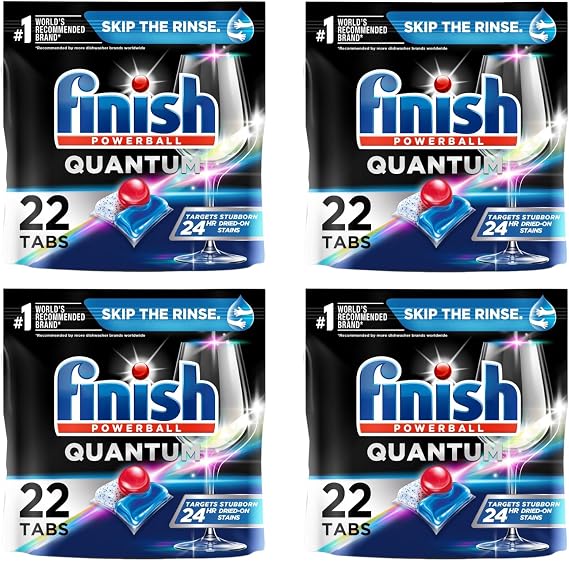 Finish Quantum Ultimate Clean & Shine Dishwasher Detergent Tablets, 88 Count Powerball Action, Grease Cutting, Fast Dissolving for Tough Stains and Dried Food, Shine & Protect Glassware