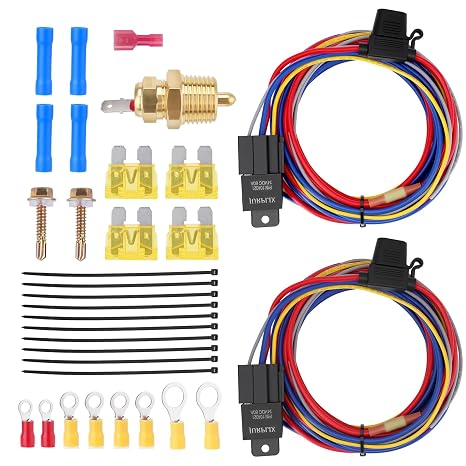 Electric Fan Relay Kit with Fuse Box Automotive Wiring Kit, Radiator Fan Relay Kit, 185 On 175 Off Temperature Sensor Switch 60 Amp Cooling Fan Relay Switch Kit 4 Pin Waterproof Relay Kit