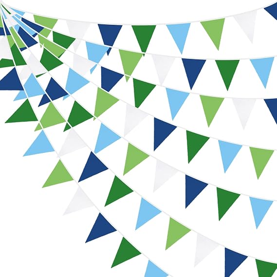 32Ft Blue Green Bunting Banner Golf Party Decorations Fabric Triangle Flag Pennant Garland Streamer for Hole in One Birthday Wedding Baby Shower Outdoor Garden Masters Golf Party Decoration