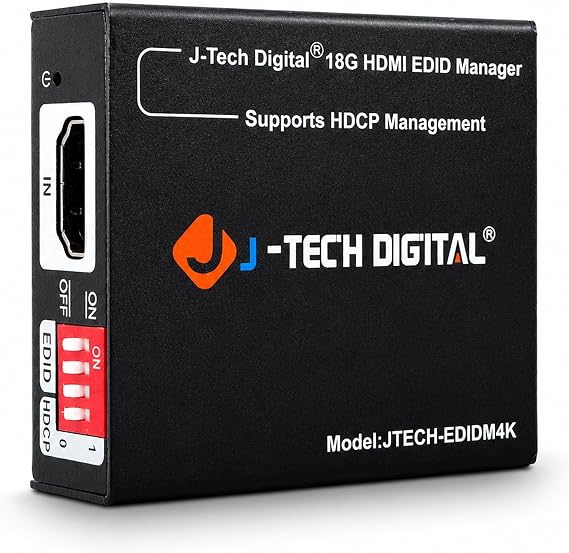 J-Tech Digital HDMI EDID Emulator HDCP Manager 4K60Hz Auto Downscaling, 8 EDID Modes & Custom EDID Settings, Power by USB C or HDMI, Supports CEC On/Off [JTECH-EDIDM4K]