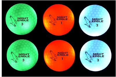 Night Eagle CV LED Golf Balls - Light Activated - No Timer - 6 Pack 2xGreen,2xRed,2xBlue