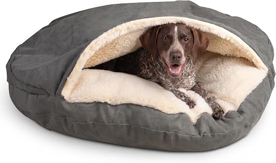 Snoozer Cozy Cave Dog Bed - Indoor Dog Bed with Cover Cave, Covered Calming Burrow for Medium & Large Sized Pets with Blanket Attached, Enclosed, Removable Washable Cover - XL, Anthracite