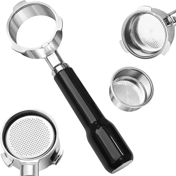 51mm Bottomless Portafilter, 3-Ear 304 Stainless Steel,Bottomless Portafilter for CASABREWS 3700/CM5418, Mr. Coffee and Gevi Espresso Machines (248 precision holes Detachable Handle-Black)