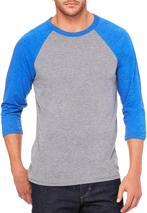 Canvas Unisex 3/4-Sleeve Baseball T-Shirt, Grey/True Royal TriBlend, Small