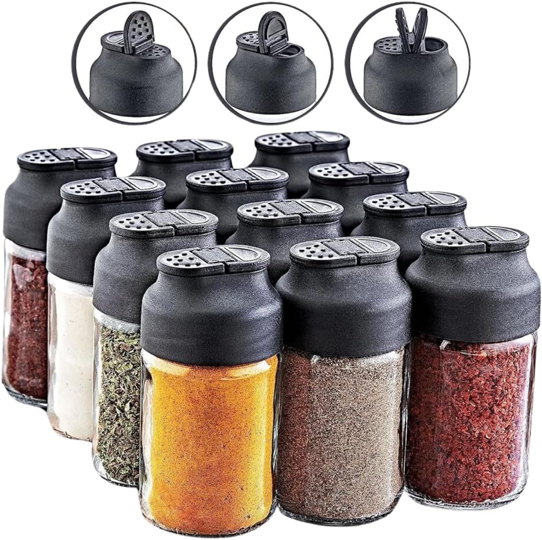 GRİMOR Life 12-Piece Double Lid Glass Spice Set - Salt Shaker Pepper Shaker Spice Set