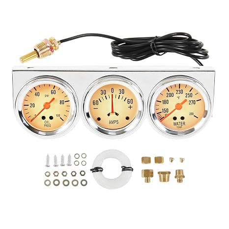 Triple Gauge Set (Oil Pressure Gauge + Water Temperature Gauge + AMP Meter)