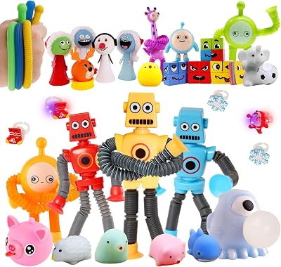 Pop Tubes Sensory Toys Pack, Sensory Toys for Autism, ADHD Toys in Bulk for Classroom Treasure Box Prizes, Birthdays, Easter Basket Gifts 34 pcs