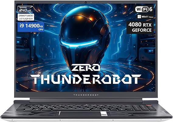 Thunderobot Zero 16 i9 4080 Gaming Laptop, 16" QHD+ 240Hz 2.5K Display, 14th Gen Intel Core i9-14900HX, GeForce RTX 4080, 32GB DDR5 RAM, 1TB SSD, RGB Backlit Keyboard, Wi-Fi 6, Windows 11 Home, White