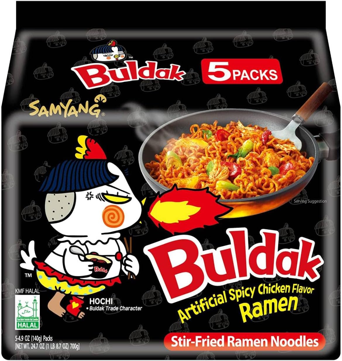 Samyang Buldak Hot Spicy Chicken Ramen Noodle Korean Stir-Fried Ramen, Original Flavor, 4.94 OZ 140g, Pack of 5