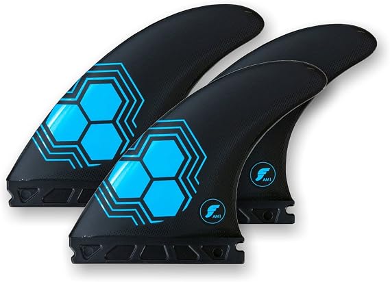 Futures AM1 Alpha Tri Triathlon Medium Surfboard Fins - Carbon Blue - Template Category | Rake (drawn-out, control