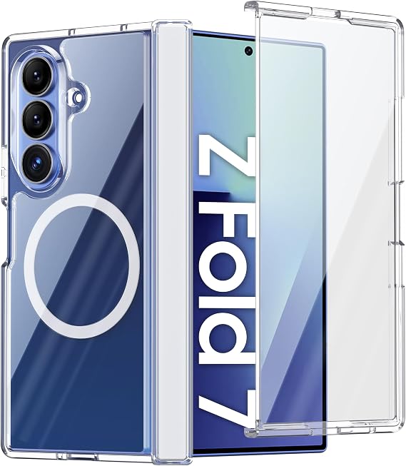 Vizvera for Samsung Galaxy Z Fold 7 Case Clear/Z-Fold-8 Ultra Case Clear,[Magnetic Power][Hinge Protection][Slim][Front Screen Protector] Shockproof Phone Case (Clear)