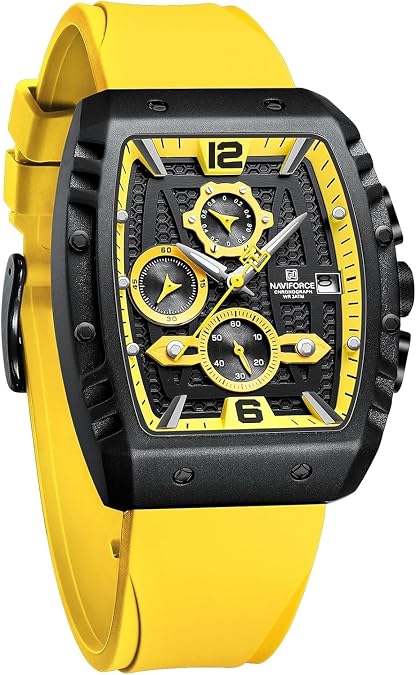 NAVIFORCE Waterproof Chronograph Sport Watch for Men, Colorful Silicone Band, Auto Date Quartz Wristwatch