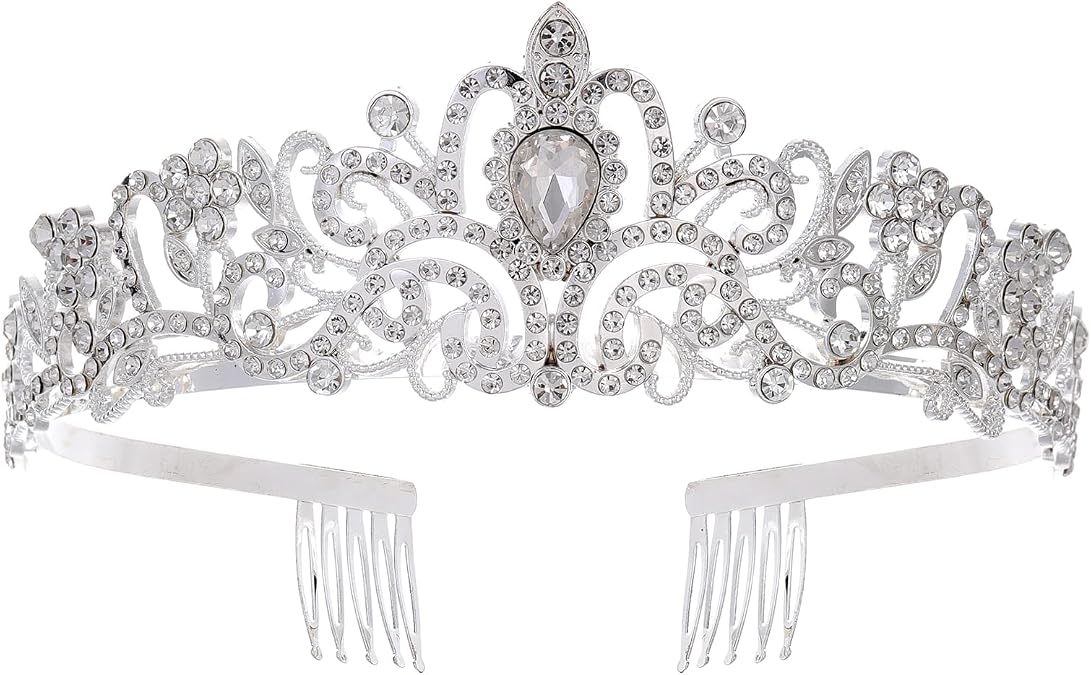 Silver Crystal Tiara Crown Headband Princess Elegant Crown with combs for Women Girls Bridal Wedding Prom Birthday Party (Style 1)