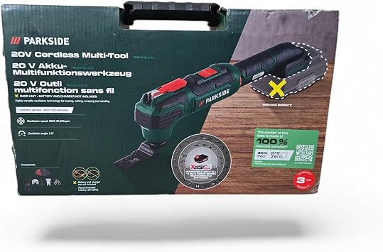 Parkside PAMFW 20-Li B2 20V Cordless Multifunction Tool - Bare Unit Highly Versatile Oscillation Technology for Sawing, Cutting, Scraping and Sanding