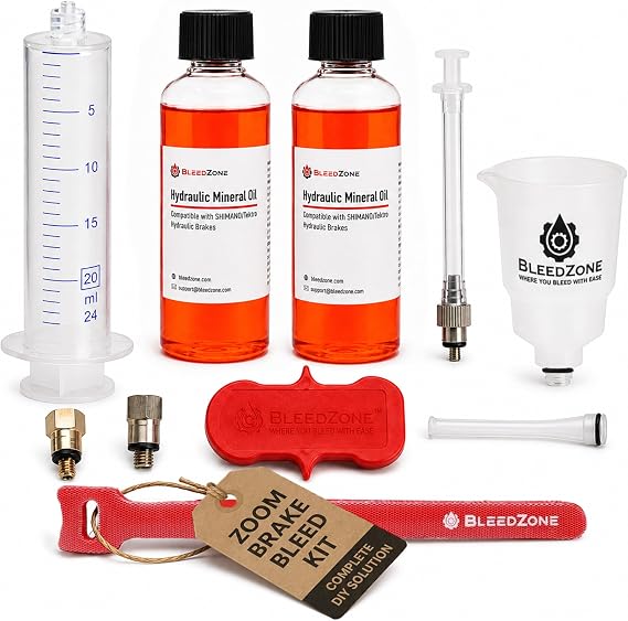 Brake Bleed Kit for Zoom Brakes Hydraulic Bike Maintenance Kit with Reusable Syringes, Hoses, Bleed Block and Adapters for Funnel Compatibility