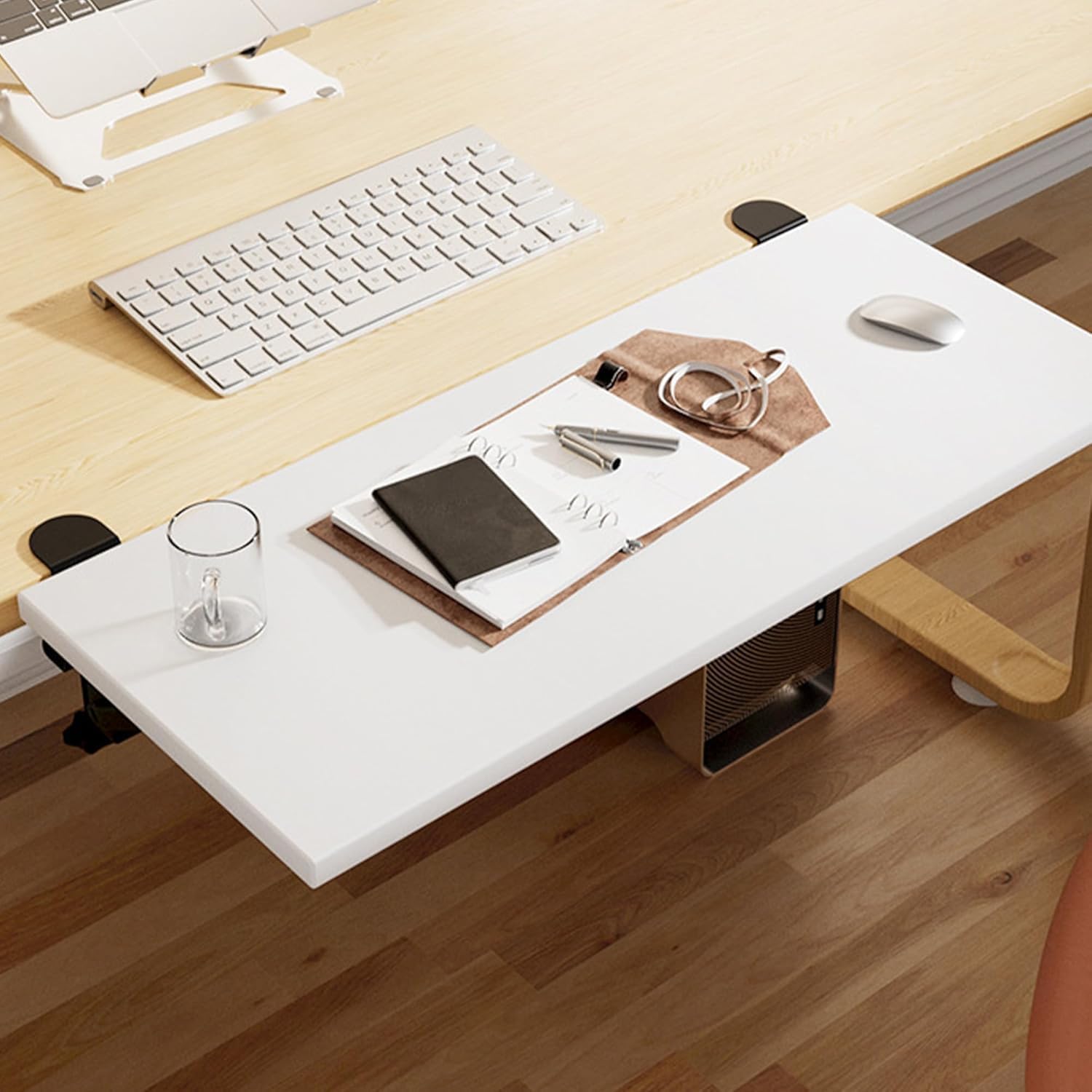 Desk Extender 24 x 12 Inch Foldable Table Extension Folding Wall Table Keyboard Extender for Desk Clamp-on Shelf for Dorm Bunk, Office, Kitchen Bar, RV Countertop, Laundry Room White