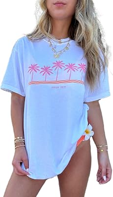 Womens Oversized Vintage Flower T-Shirts Preppy Western Graphic Tees Tops Y2k Ocean Coastal Summer Beachy T Shirts