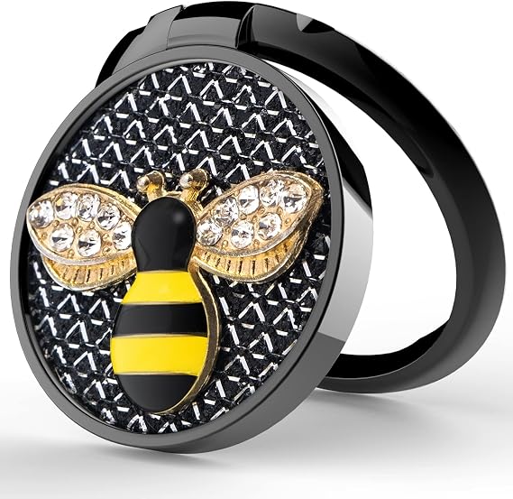 YINHEXI Phone Ring Holder Finger Kickstand, Cell Phone Ring Holder Finger Grip 360 Degree Rotation, with Crystal Stone Enamel Bee (Black)
