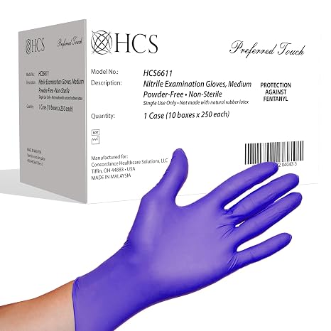 HCS Bulk Nitrile Gloves Disposable Latex-Free, Rubber, Purple, XL