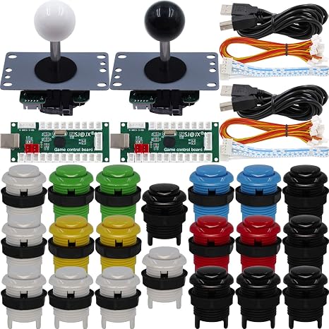 SJ@JX Arcade Game 2 Player Controller DIY Kit Microswitch Button 4&8 Way Joystick Zero Delay USB Encoder Fighting Stick Handles Console for PC MAME Raspberry Pi Retropie