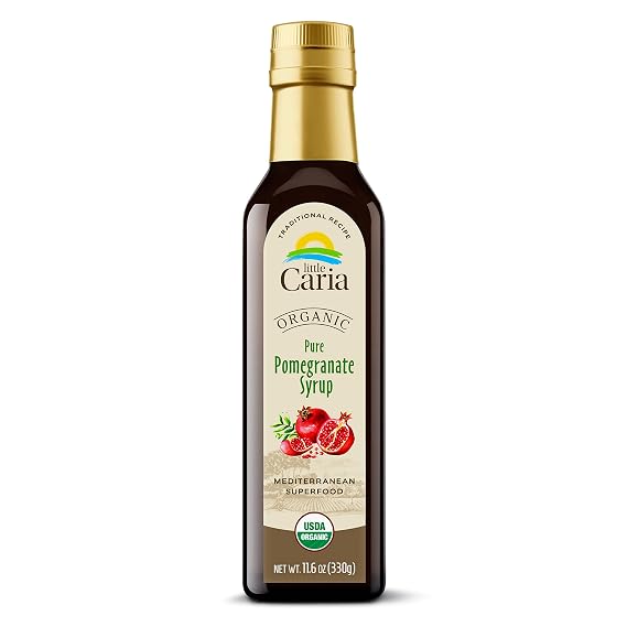 Little Caria Organic Pomegranate Molasses - USDA Organic, Mediterranean Superfood, No Added Sugar, No Additives, 11.6 oz