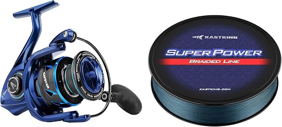 KastKing Kapstan Spinning Saltwater Reel,Size 2500 & KastKing Superpower Braided Fishing Line, Gray, 15 LB, 150 Yds