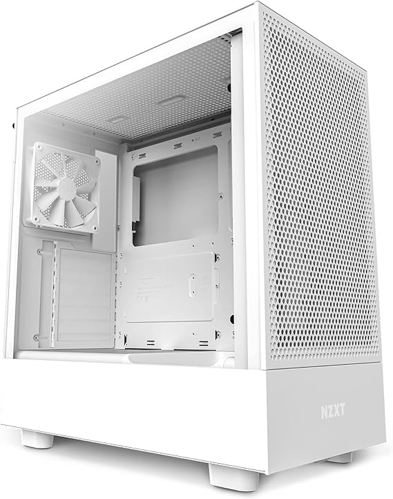 NZXT H5 Flow Compact ATX Mid-Tower PC Gaming Case High Airflow Perforated Front Panel Tempered Glass Side Panel Cable Management 2 x 120mm Fans Included 280mm Radiator Support White