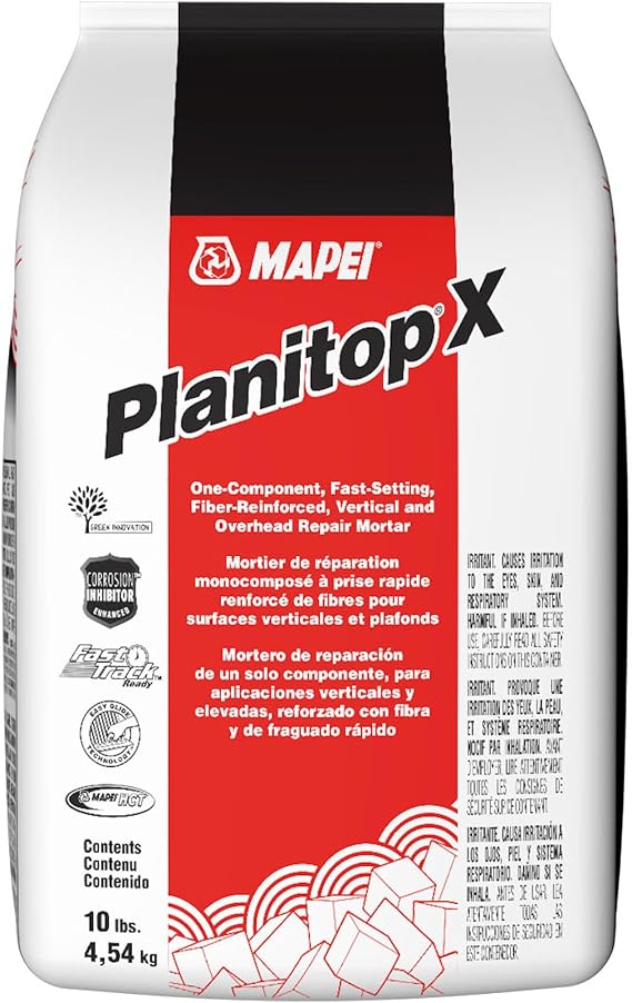 MAPEI Planitop X One-Component, Fast-Setting, Fiber-Reinforced Vertical & Overhead Repair Mortar, 10 lb Bag for Durable Repairs