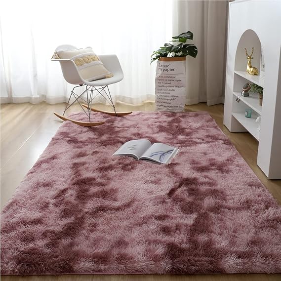 Fluffy Rugs Clearance Living Room Rugs Bedroom Rugs,Non-Slip Area Rug Shaggy Tie-dye Rugs for Living Room Modern Indoor Home Floor Pink Purple 5x8ft(150x240CM)
