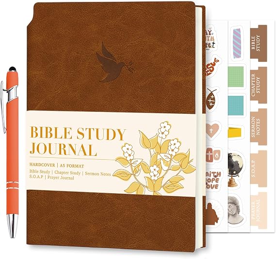 XKDOUS Leather 8.6" Bible Study Journal, Bible Notebook for Women, Brown