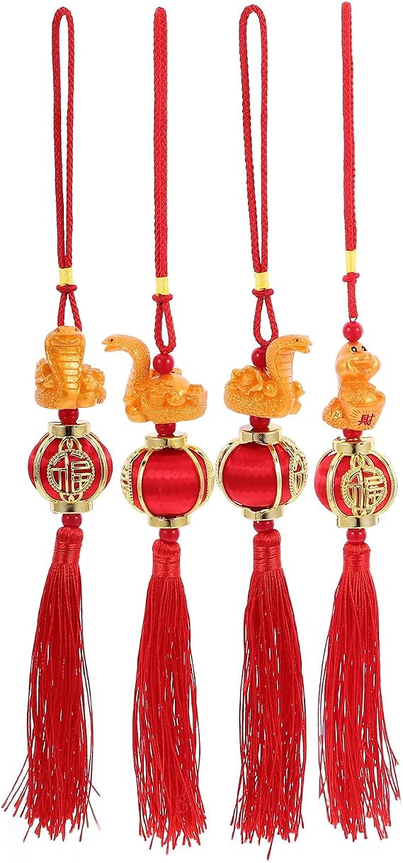VOSAREA 4pcs 2025 Year of The Snake Hanging Ornaments, Chinese New Year Pendant Spring Festival Lucky Charms Decorations for Home Office Car Trees
