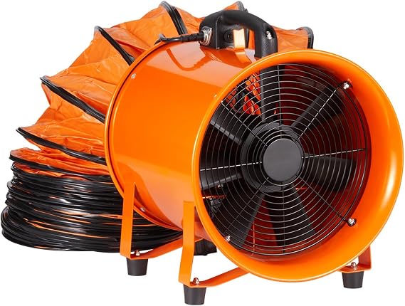 Happybuy 12-Inch Portable Ventilator, 585W Heavy Duty Cylinder Fan with 33ft Duct Hose, 3198CFM Industrial Exhaust Blower for Dust, Smoke, Home & Workplace Use
