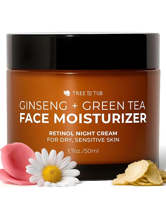 Tree To Tub Ginseng Green Tea Retinol Night Cream for Fine Lines, 1.7 Oz