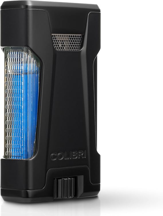 Colibri Rebel Double Jet Flame Torch Lighter, Windproof & Refillable, Cigar Enthusiast's Choice with Blue Fuel Window and Adjustable Flame (Matte Black + Black)