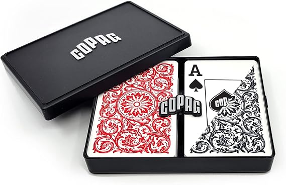 Copag 1546 Design 100% Plastic Playing Cards, Bridge Size (Narrow) Red/Black Double Deck Set (Jumbo Index)
