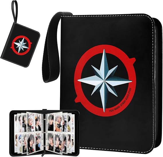 Stray Kids Photocard Binder 400 Pockets, 3 Ring Kpop Binder with 4 Pockets, Total 50 Pages, Music Lover Card Collector, Idol Photo Album for Kpop Fans, Boys and Girls, Black