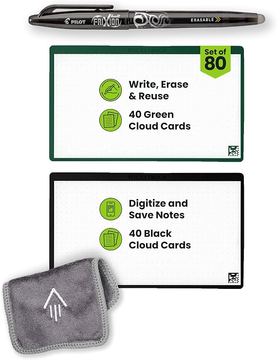 Rocketbook Cloud Cards, 3"x5" Reusable Index Card, Green/Black (Pack of 80) | For Studying, Presentations and Brainstorming