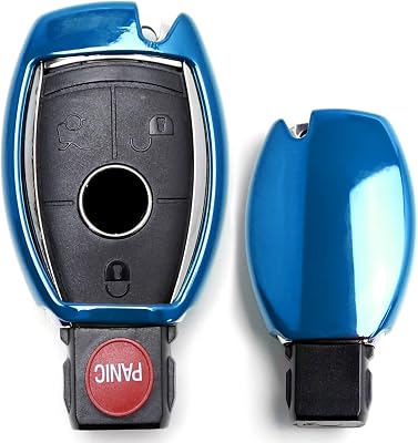 iJDMTOY Chrome Finish Blue TPU Key Fob Protective Cover Case Compatible with Mercedes Benz C E S M CLA CLS CLK GLK GLA GLC GLE GL SL Class, etc Remote Key