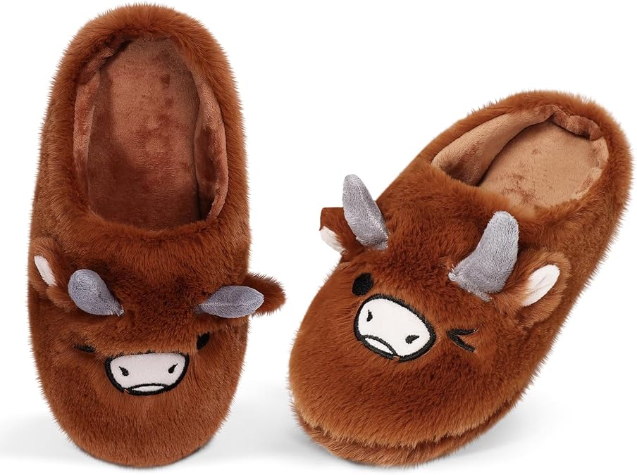 Axolotl/Horse/Sloth/Highland Cow Fuzzy Slippers for Women