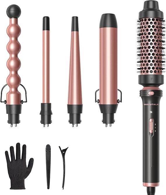 Wavytalk 5 in 1 Curling Wand Set with Thermal Brush & 0.5"-1.25" Barrels