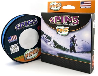 FINS Spin5 Advanced 5-End Braided Fishing Line - USA Made - Superior Roundness for Longer Casts, Ideal for Spinning & Baitcasting Reels