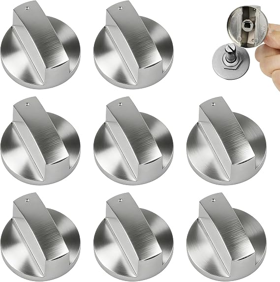 8 Pcs Cooker Knobs Replacement, 6MM Universal Gas Hob Knobs Metal Oven Control Knob, Stove Adaptors Button Accessories for Kitchen Cooktop Cookers