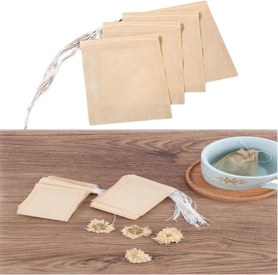100 Pcs Apricot Disposable Tea Bags For Loose Leaf Tea, Unbleached Tea Filter Bags With Drawstring, And Compostable,Tea Filters,Easy to Use Coffee, Tea and Espresso Filters,Tea Strainers and Filters