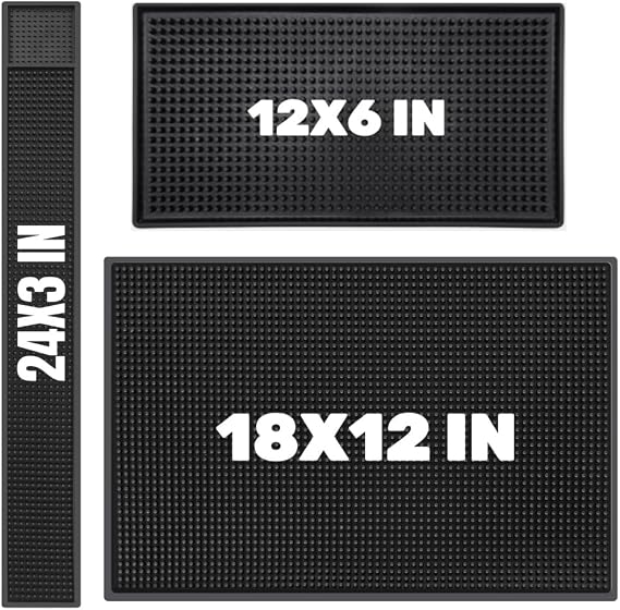 WANGCHAO Bar Mat Set - 8mm Thick Anti-Skid Non-Toxic Rubber Bar Mat for Home Bar, Countertop, Restaurants, Coffee Bar Mat - Premium Rubber Bar Service Spill Mat (3 pack) (24*3"+18*12"+12*6")