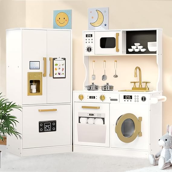 Kinder King Wooden Kids Play Kitchen Set, Cookware Accessories, White