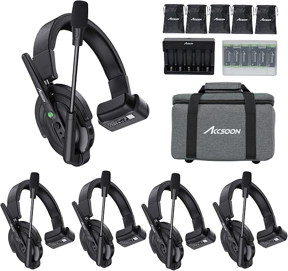 Accsoon Como 1 Host 4 Remotes Kit Wireless Headset Intercom System,1.9GHz Full DuplexFull Duplex Digital Communication System, 400M/1312ft, 10+ Hours Working Times-5 Pack